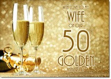 Doodlecards Wife Golden 50th Wedding Anniversary Card Champagne Bottle and