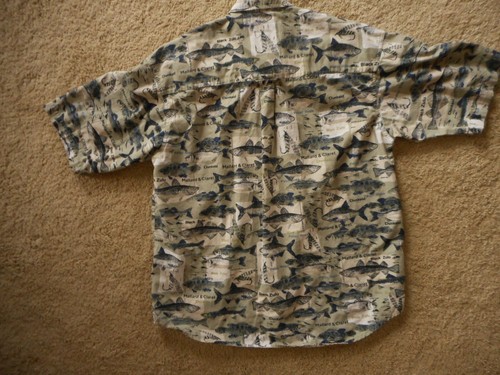 Fish Fishing Columbia 100% Cotton Button Collar Shirt Medium Casual Mens - Picture 9 of 10