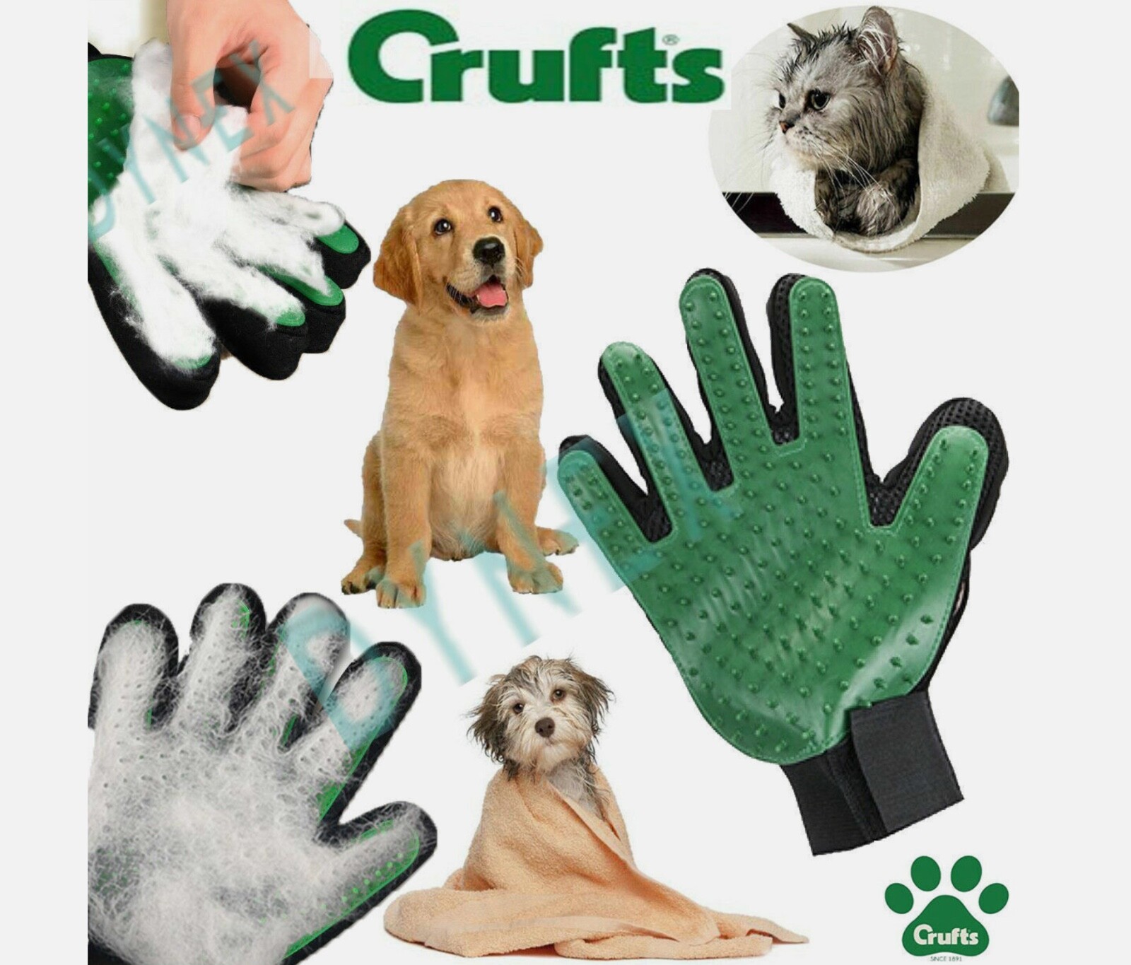 Crufts Pet Dog Cat Grooming Glove Hair Remover Brush Glove for Gentle Deshedding