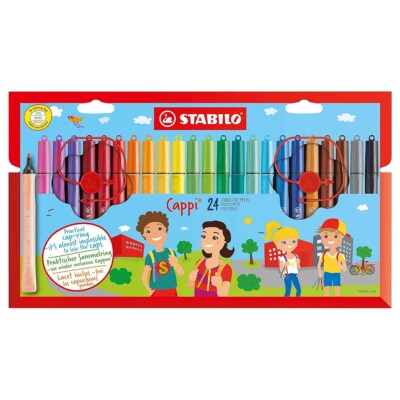 STABILO Faserspitzenstift mit Kappenring Cappi + 2 Kappenringe 24 Stück sortiert Neu