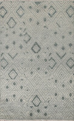 Geometric Green Moroccan Oriental Area Rug 5'x8' Wool Hand-knotted Carpet