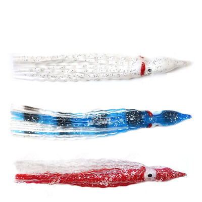 30pcs Fish WOW! 5'' Squid Skirt 3 colors Octopus Hoochies Crinkle soft Lure NEW