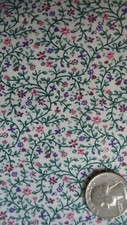 Cotton Fabric TINY PINK,PURPLE FLORAL ON GREEN VINES 1 Yd/44"