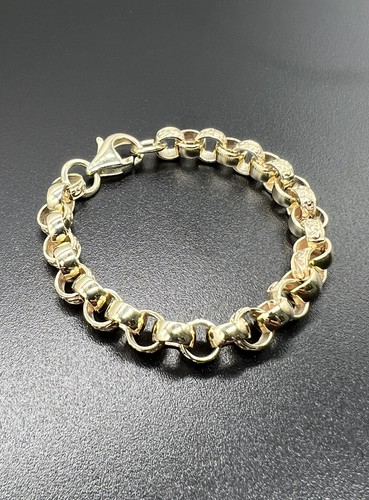 9ct Solid Gold 8.5 INCH 6.7mm Wide Plain & Engraved Round Belcher Bracelet - UK - Picture 2 of 5