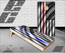 Police Firefighter American Flags Cornhole Boards Bean Bag Toss Game