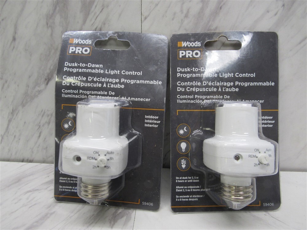 Lot of 2 NEW Woods Pro Dusk to Dawn Programmable Light Control Indoor
