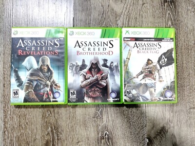 Xbox 360 Assassin's Creed Lot of 3 Black Flag Brotherhood Revelations w/ Cases