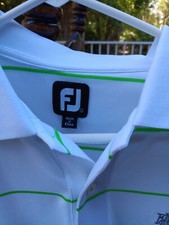 Footjoy FJ Polo Golf Shirt ProDry Mens Large Green And White Striped
