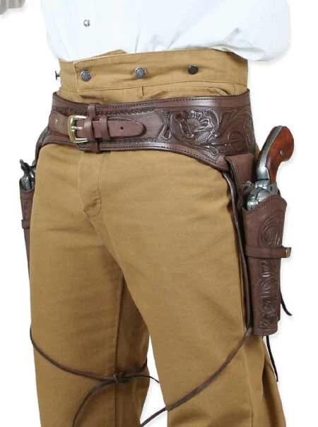 Western Double Gun Holster Belt Revolver Pistol Cowboy .22 .35/357 .44/45 Cal - Image 3 of 4