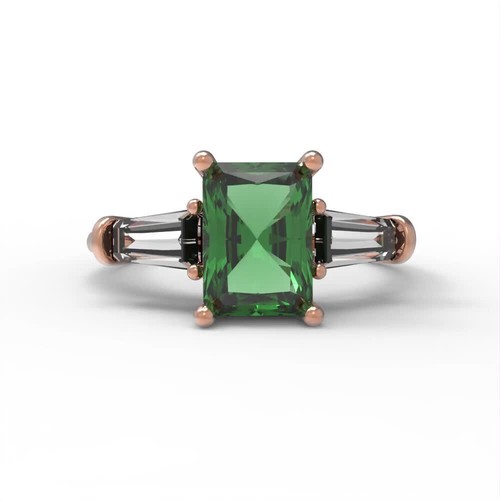 2.0 ct Emerald 3 stone Emerald Promise Wedding Engagement Ring 14k Rose Gold - Video 1 von 1