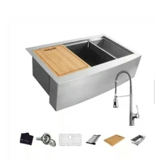 All-in-One Apron-Front Farmhouse Stainless Steel 36 in. Single Bowl Workstation