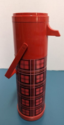 Vintage Aladdin Pump A Drink Thermos Red Plaid P150 195 Pump 032C Filler Nice !
