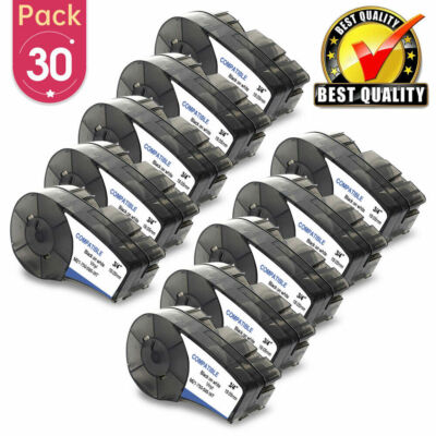 30PK For Brady BMP21 Label Cartridge M21-750-595-WT Black/White Vinyl 3/4'' x21'