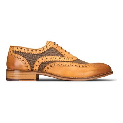 Brown Leather and Tweed Men\'s Brogues Herrenschuhe 100% Echtleder Blau Braun Tweed Design  main image 2