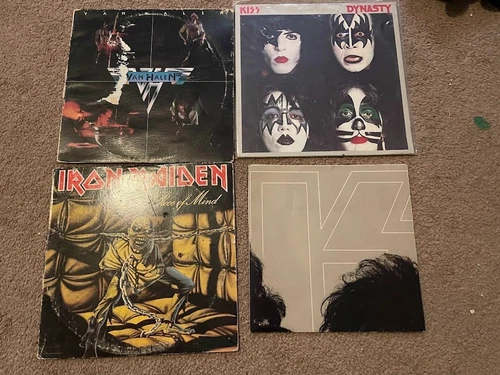 Lot of Vintage Rock Metal Vinyl Records IRON MAIDEN KISS VAN HALEN WITH POSTER