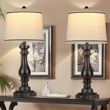 Set of 2 Traditional 27.5-Inch Table Lamps with USB and Type-C Ports and 3-Way