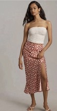 Anthropologie NWT The Mel Ruched Side-Slit Midi Satin Skirt Maeve Sz XL Red