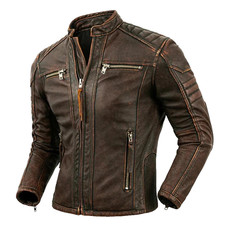 Men s Distressed Brown Black Leather Biker Jacket - Motorcycle Jacket for Men