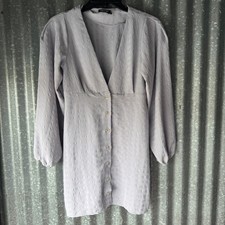 Nasty Gal Gingham Plaid Lavender Dobby Button Balloon Sleeve Mini Dress Sz 2