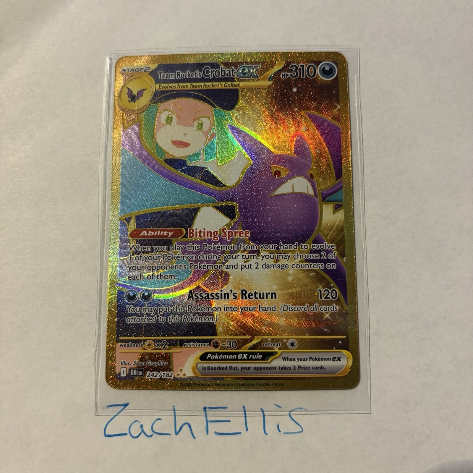 Team Rocket's Crobat EX 242/182 - SV10: Destined Rivals Hyper Rare Gold Pokémon