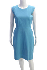 J Crew Womens Textured Sleeveless Round Neck Pleated Dress Blue Size 04