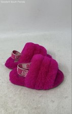 UGG Unisex Kids Fluff Yeah Pink Faux Fur Logo Strap Slide Slippers Size 7