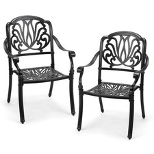 Chairs Set of 2 - Stackable Outdoor Cast Aluminum Dining Chairs with Vintage -