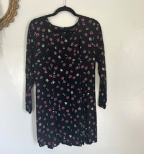 Vintage 90s Guess by Georges Marciano Long Sleeve Black Floral Mini Dress