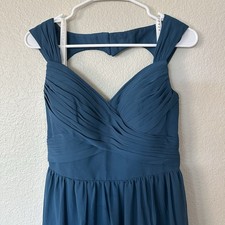Azazie Women's Size C Dress Formal Teal Blue Pleated Chiffon Bridesmaid Prom