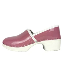 Verka Womens Jobba Clogs Pink Patent Leather White Soles Handmade Size 7-7.5