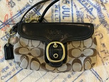 vintage Coach Bleecker signature canvas wristlet with leather trim