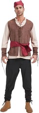 5 Pcs Men's Pirate Costume Renaissance Medieval Viking Outfit w/ Accessories XXL