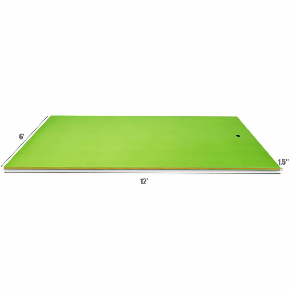 Tapete de almofada de água flutuante 12' x 6' 3 camadas espuma ilha flutuante para piscina verde lago - Imagem 2 de 4