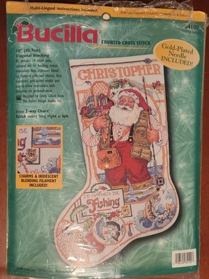 Bucilla Fishing Santa 84100 Counted Cross Stitch Christmas Stocking Kit Needle
