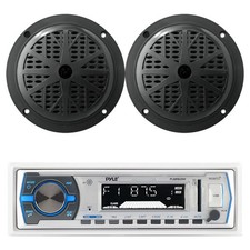 Pyle PLMRB29W 1DIN Marine Boat InDash AM/FM USB MP3 AUX Radio /2 Pyle Speakers