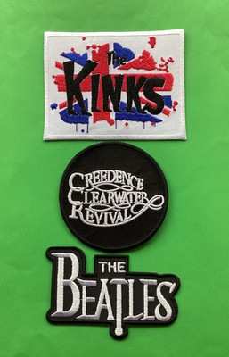 60s/70s ROCK BANDS EMBROIDERED PATCHES x 3 CREEDENCE CLEARWATER THE KINKS BEATLE