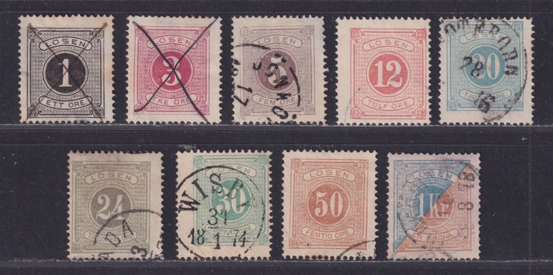 Sweden 1874 Postage Due Perf 14 Issues 9 Different Stamps SCV $344