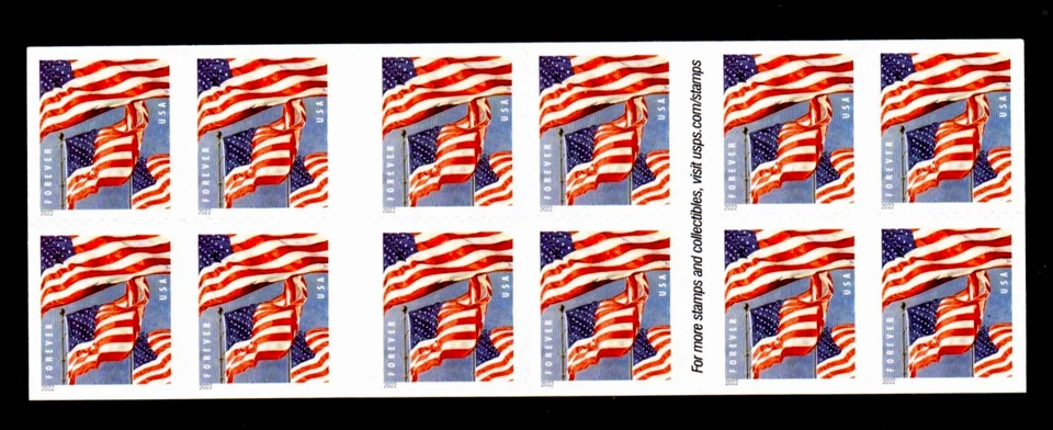 #5659 MNH, U.S. FLAG FOREVER BOOKLET OF 20, MICRO PRINT SKY, FV $15.60 (2022) - Image 3 of 3