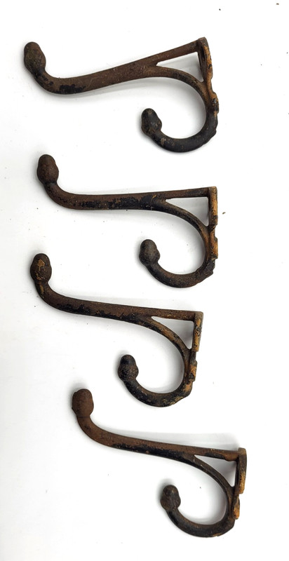 4 Old Coat Hooks Acorn Top Heavy Duty Rustic School House Farm 1880’s Vintage