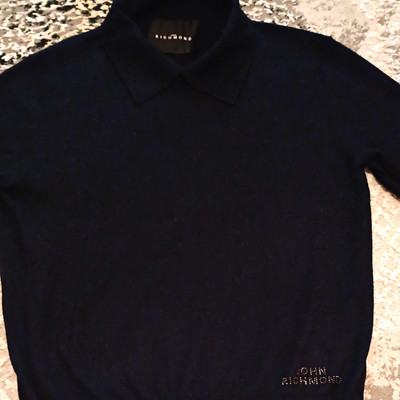 John Richmond Damen Strickpullover Blau Kragen Logo Langarm  XS