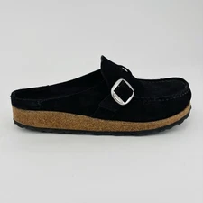 Womens 6 37 Narrow Birkenstock Buckley Black Suede Leather Clogs Buckle Mules