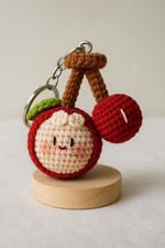 Cherry Keychain, Handmade Crochet, Fruit Charm, Bag Accessory