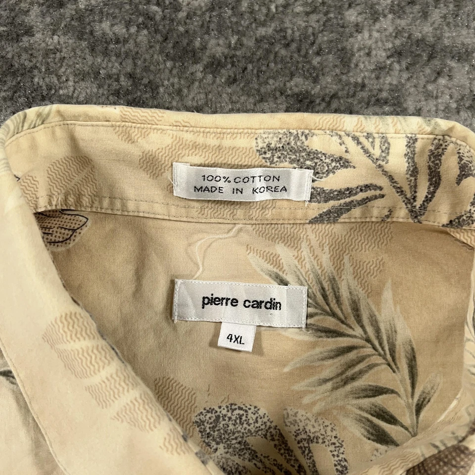 VTG Pierre Cardin Shirt Mens 4XL Beige Brown Floral Hawaiian Button Up Cotton - Image 4 of 4