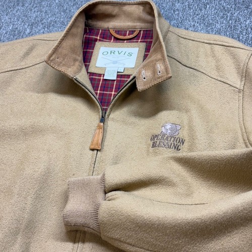Orvis, Vintage ORVIS 100% Wool Bomber Jacket Mens Large Flannel Lined Hunting Logo