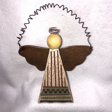 Primitive Folk Art Angel Rustic Farmhouse Country Ornament Wood Tin Wire