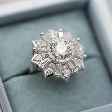 Round Cut Lab created Diamond 14k White Gold FN Engagement Beautiful Bridal Ring