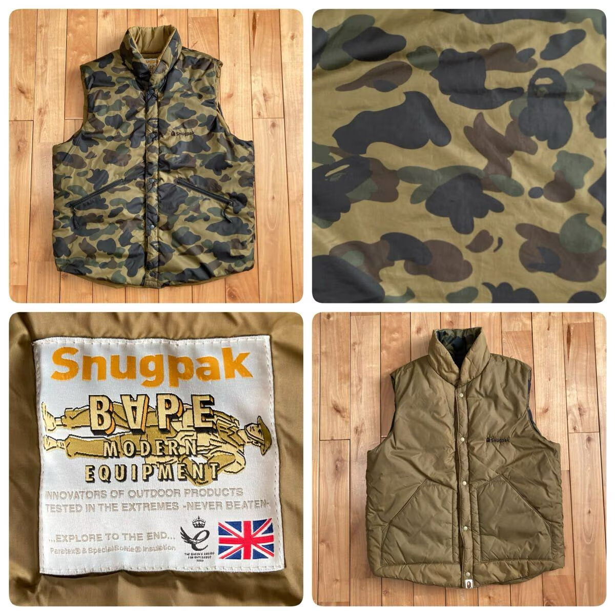 Reversible Snugpak × BAPE CAMO Batting Vest A Bathing Ape Size XL