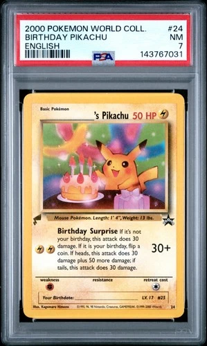 2000 POKEMON PIKACHU WORLD COLL ENGLISH #24 BIRTHDAY PIKACHU PSA 7