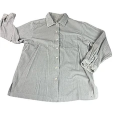 Vtg LL Bean Wide Wale Corduroy Button Down Shirt Shacket Womens Medium Gray Y2K