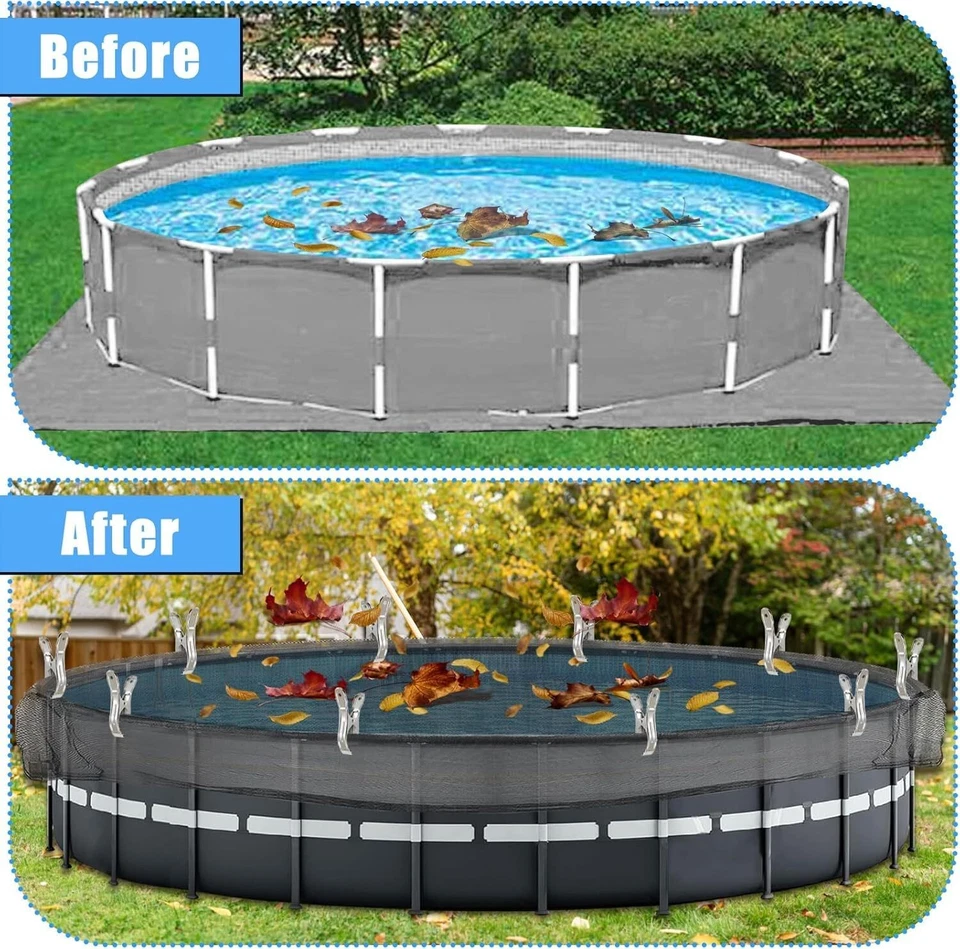 Cubierta de red redonda de hojas de piscina de 24 pies para piscina sobre el suelo, cubierta de malla de invierno con 16 Foto 3 de 4
